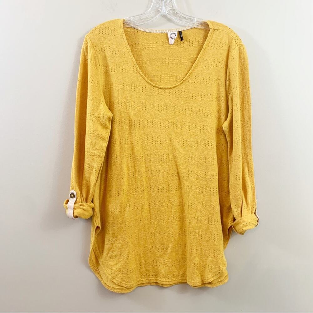 Anthropologie Akemi + Kim Mustard Yellow Roll Tab Lightweight Sweater